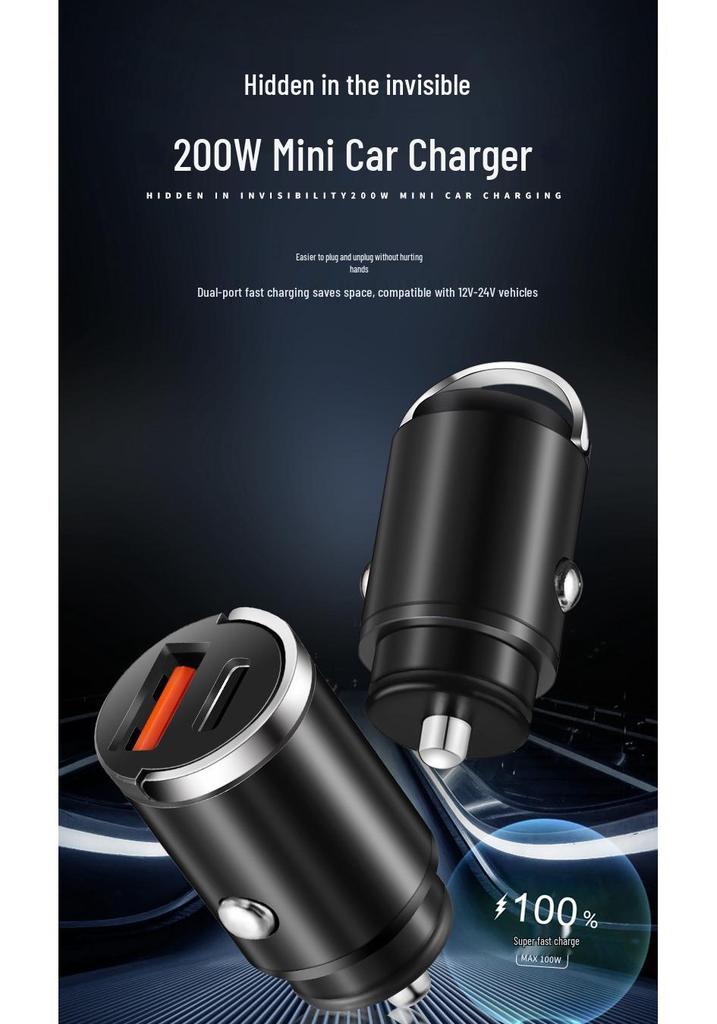 Pull-Ring Dual USB Fast Car Charger with Hidden 200W Flash Charge & Multi-Function Cigarette Lighter