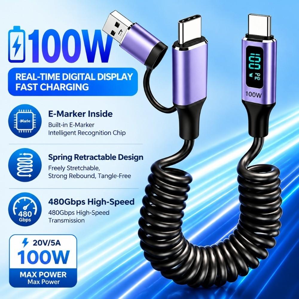 Data Transfer Digital Display Cord 100W Fast Charging Charging Line Laptop Charging