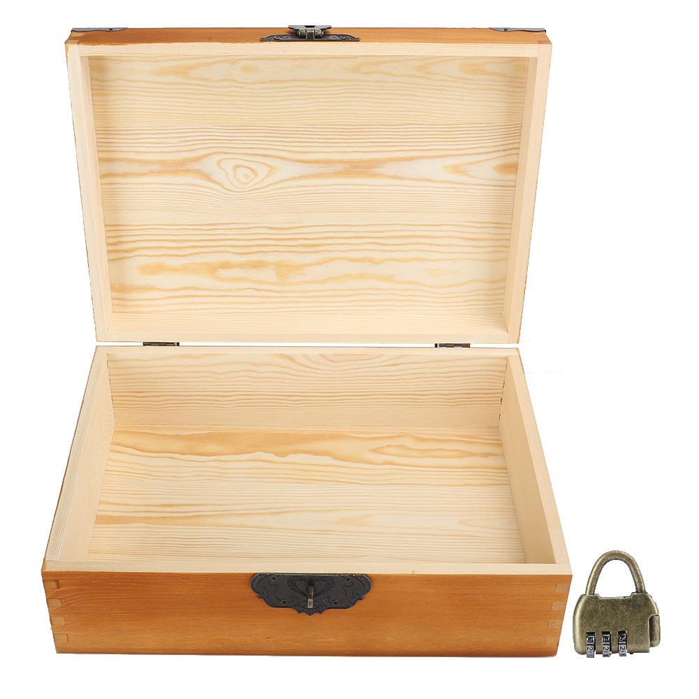 Holzkiste Vintage Desktop-Ablage Schmuck Make-up-Werkzeuge Aufbewahrungsbox mit Schloss