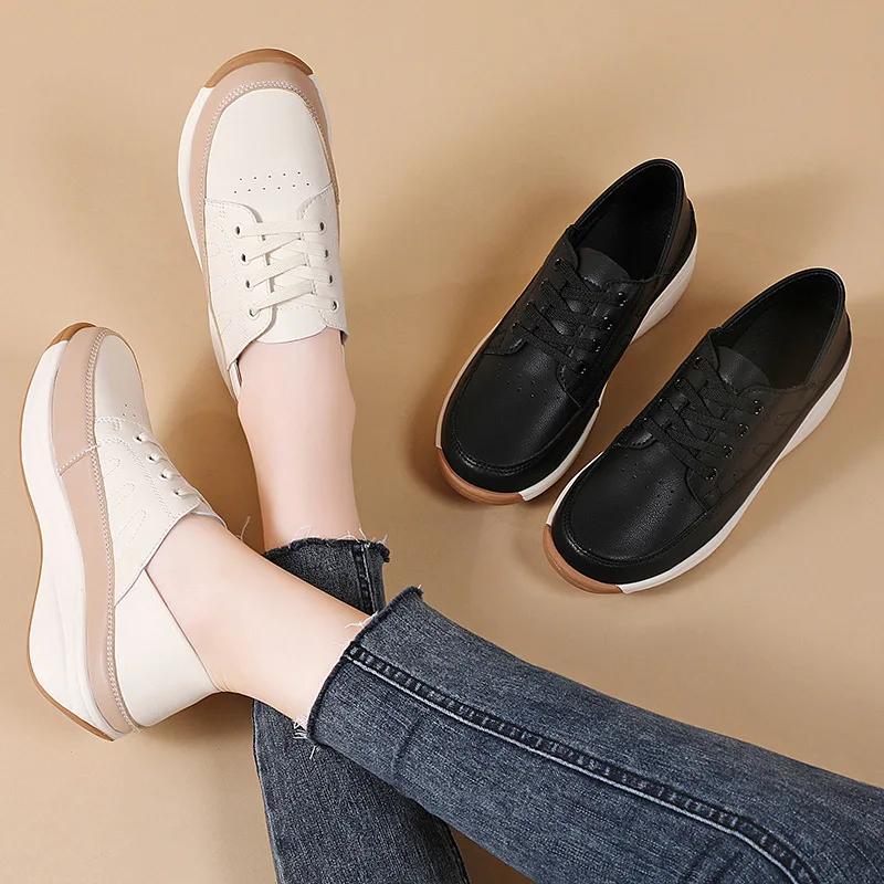Fashion Platform Shoes Women's Sneakers 2025 New Single Shoe Wedges Casual Shoes Woman Lace Up Anti Slip Casual Shoes Zapatos De Mujer