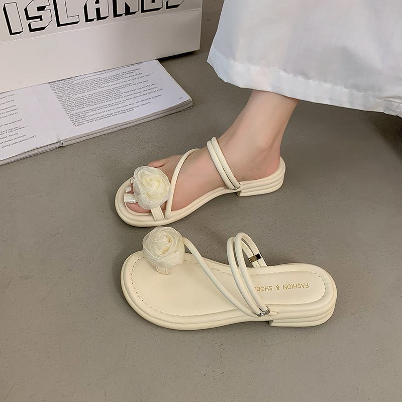 Flat bottom cover toe cool slippers women's summer wear fashionable new flower toe two wear slippers