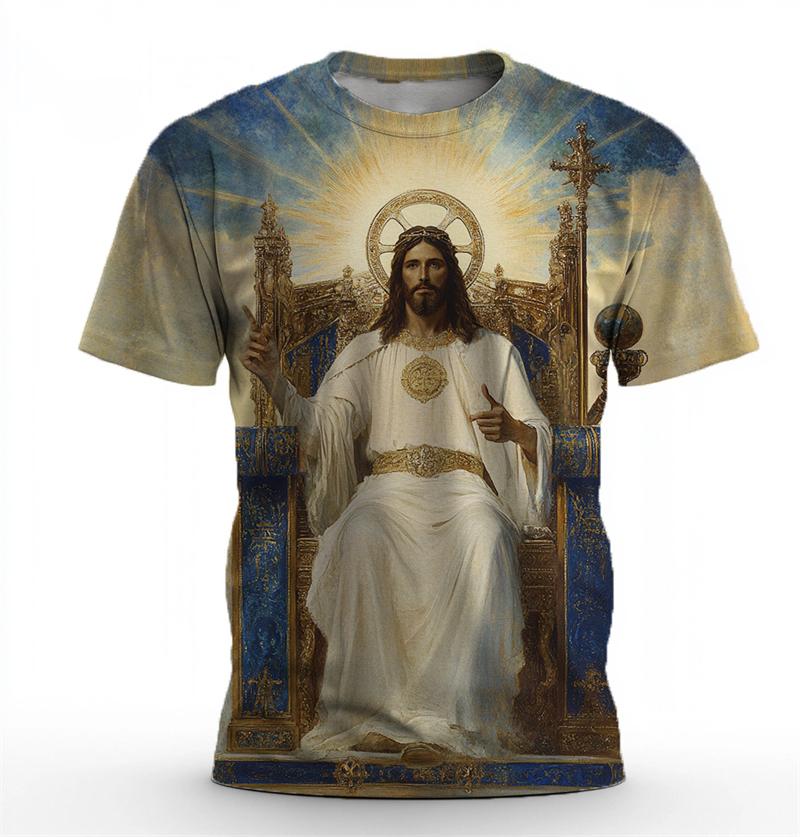 Camisetas Gráficas Tendência de Jesus Para Homens Moda Verão Streetwear Camisetas Cristãs Impressas em 3D Camisetas Frescas Oversized Gola Redonda Tops