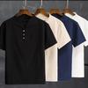 Men's Baggy Cotton Linen Pocket Solid Short Sleeve Retro T Shirts Top Pant 