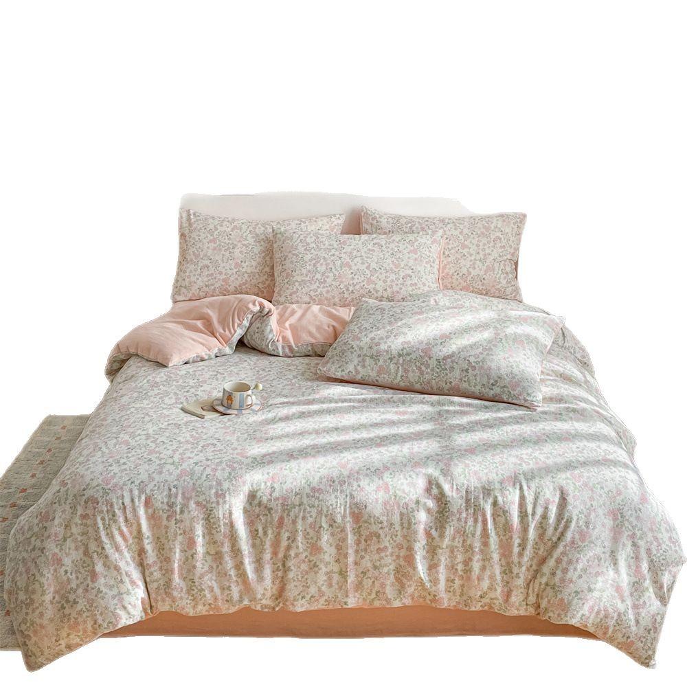 Pure Cotton Class A Maternal And Infant Grade Double-Layer Yarn Four-Piece Set, Summer Breathable Small Floral Dormitory Can Be Washed Without Pilling