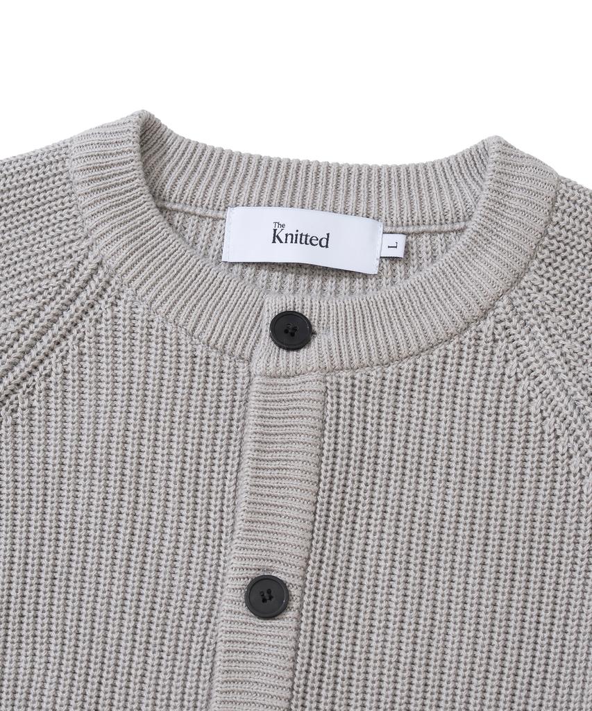 Knitted [Knitted X Fashion Planet] Cotton Waffle Round Cardigan Grey