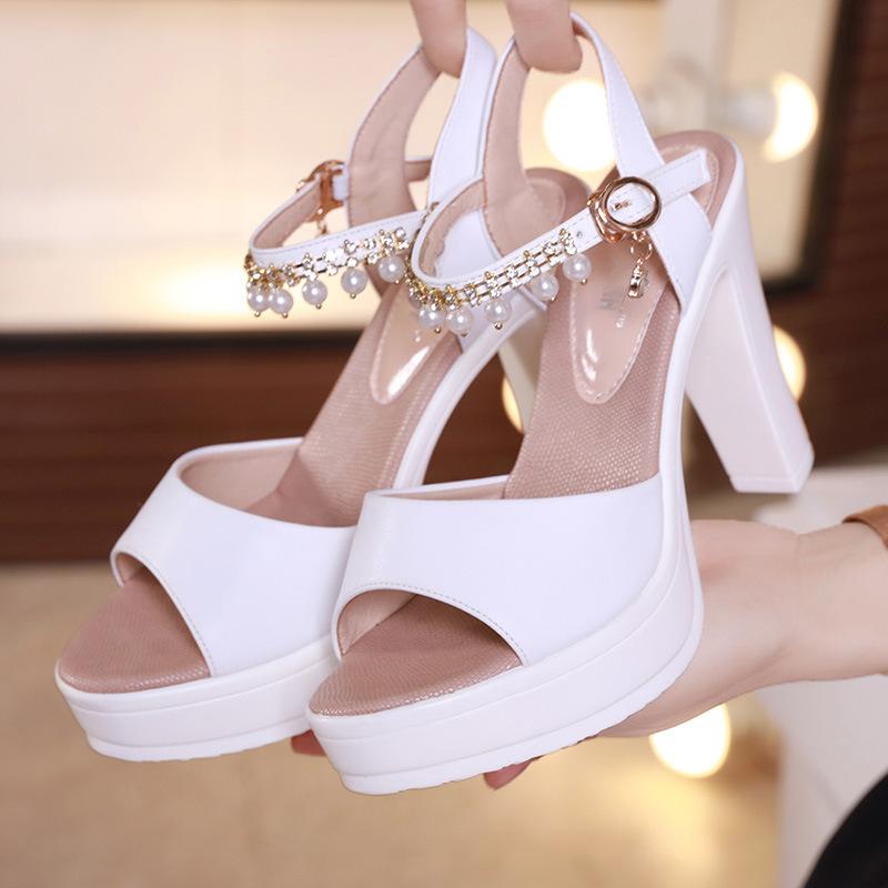 Módní platformové vysoké podpatky Nové dámské lodičky Dámské svatební párty boty Dámské boty Otevřená špička Perla Dámské sandály 32-43