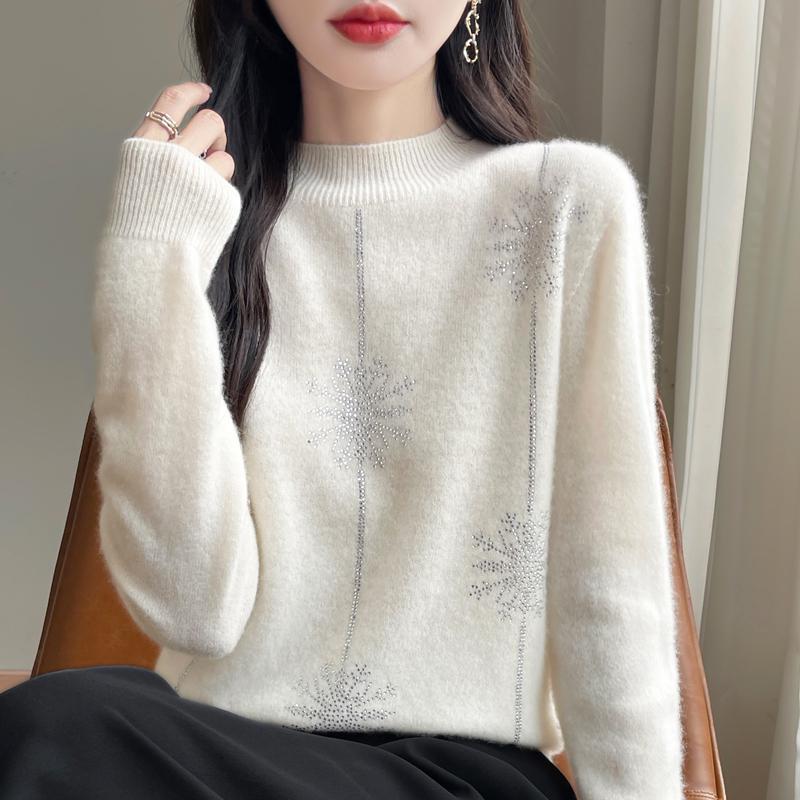 Women's Cashmere Sweater Qinghe Cashmere 30% Cashmere 70% Wool Autumn and Winter Pullover Warm and Fashionable