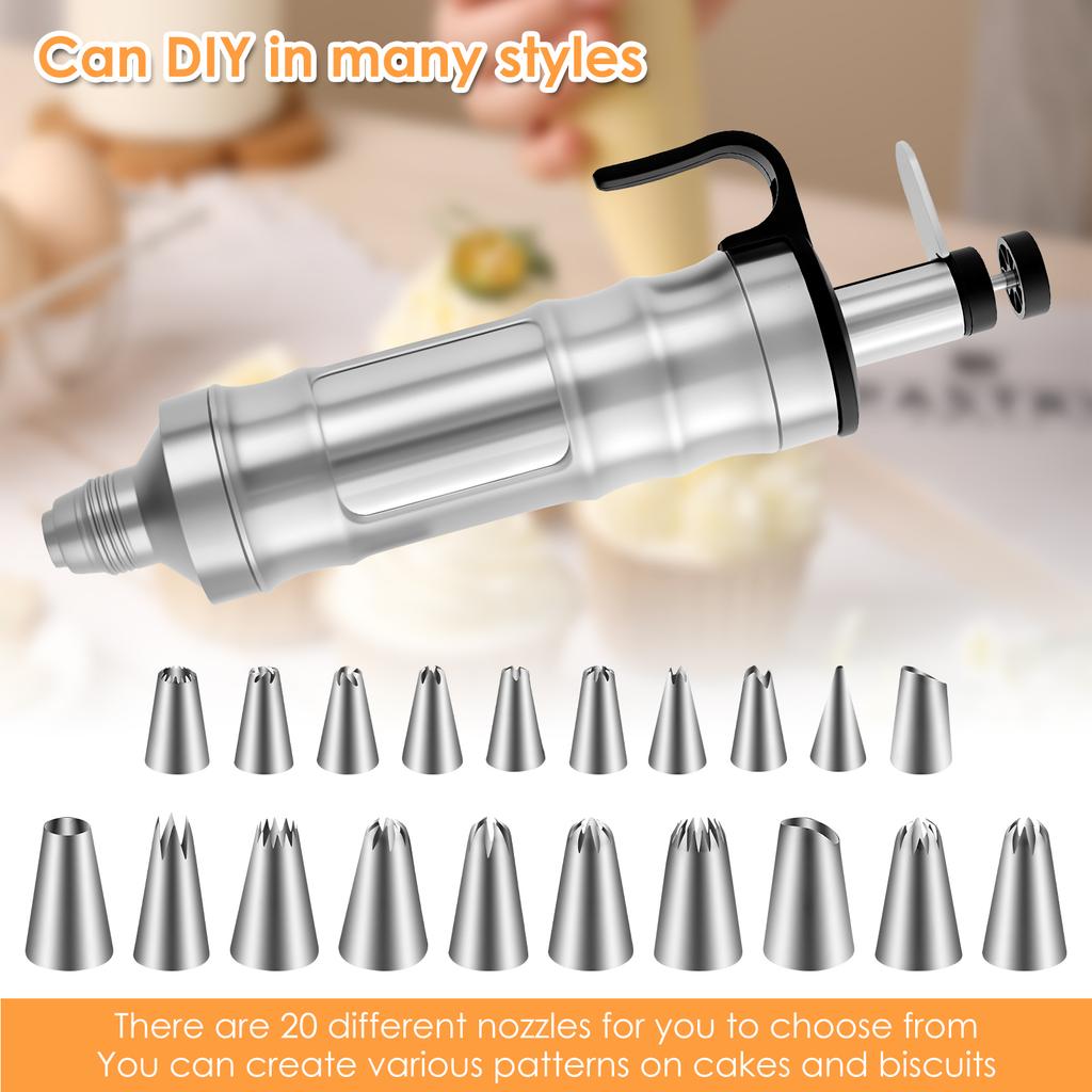 Cream mounted flower gun Stainless steel is easy to clean Wear resistant multifunctional cake decoration syringe kit