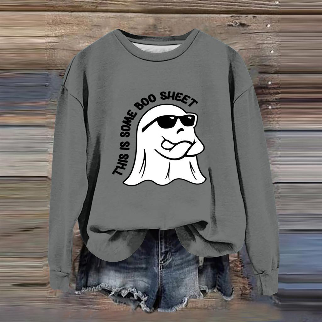 Women's Fashion Casual Long Sleeve Halloween Printed  Neck Sweatshirt