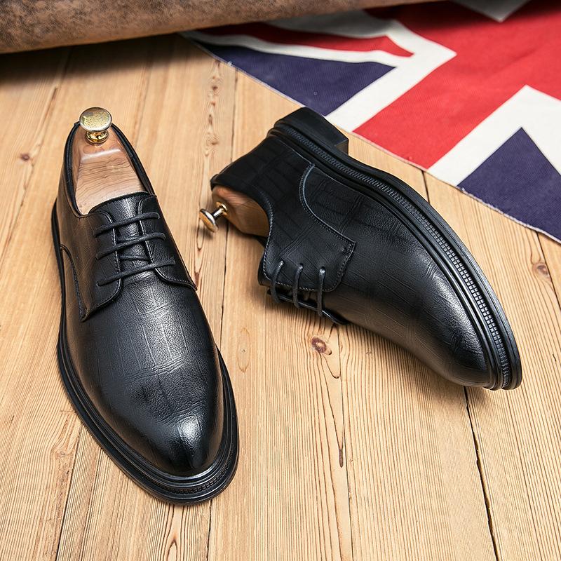 Casual Leather Shoes Men's British Pointed Business Dress To Work Groom Wedding Hairstylist Black Korean Version Men's Shoes