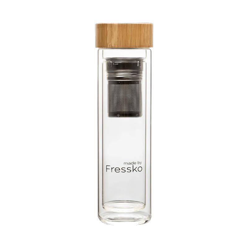 Made by Fressko Lift Infuser Glass Flask, Filter-in Bottle with Tea Strainer, Heat-Resistant Glass, 500ml 16oz