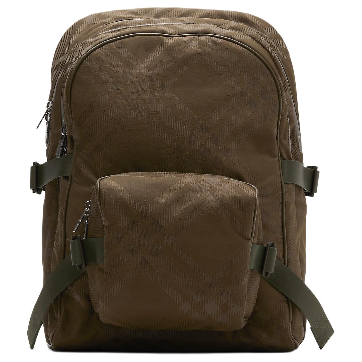

Burberry Check Embossed Leather Backpack Olive Green Minimalist Rucksack 80958801 Basic Set (Bag+Dust Bag)
