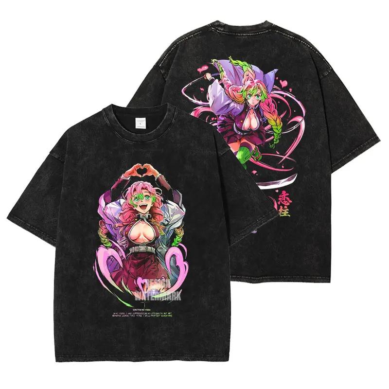 Anime fashion Demon Slayer Rengoku Kyoujurou Printed Tee Men High Quality Cotton Harajuku Male Manga Washed T-shirt