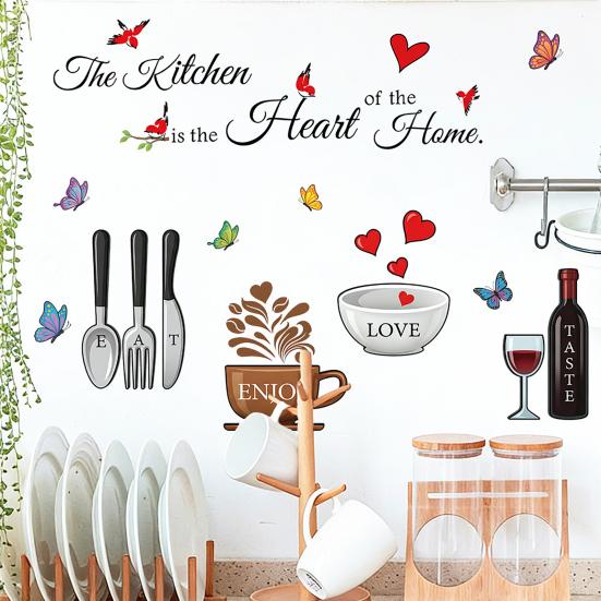 Cartoon Kitchen Food Wall Stickers DIY Vegetables Fruits Quotes Wall Decals Peel And Stick Refrigerator Door Stickers for Dining Room