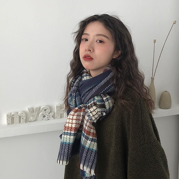Japanese Women's Winter Thick Imitation Cashmere Scarf To Keep Warm and Versatile Plaid Korean Style Shawl Long Dual Purpose Scarf for Students