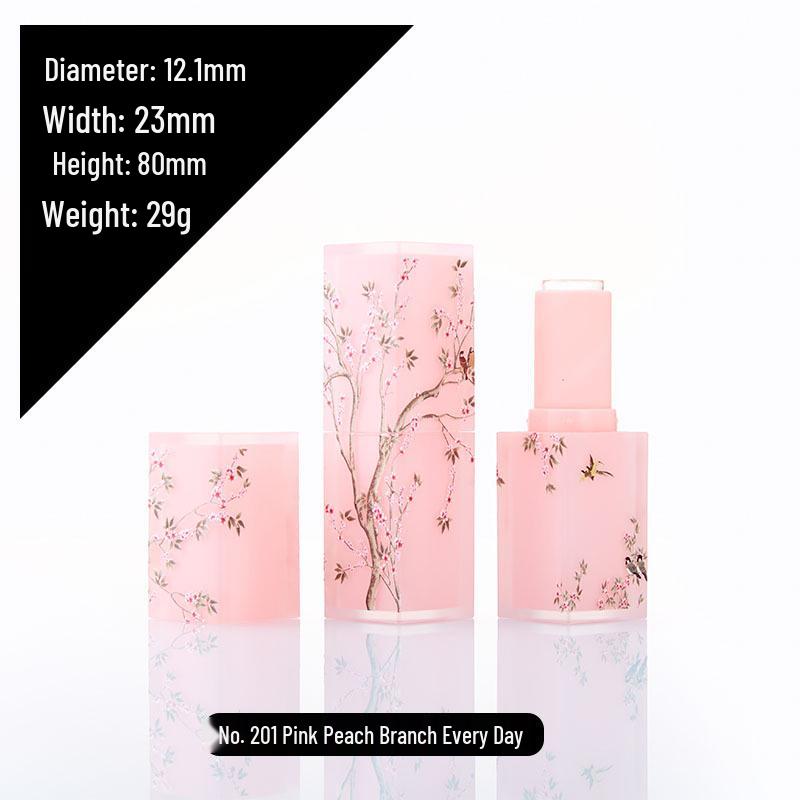 Elegant Frosted Translucent Square Lipstick Tube - Chinese Style 3D Printed Magpie Floral Design, 12.1g