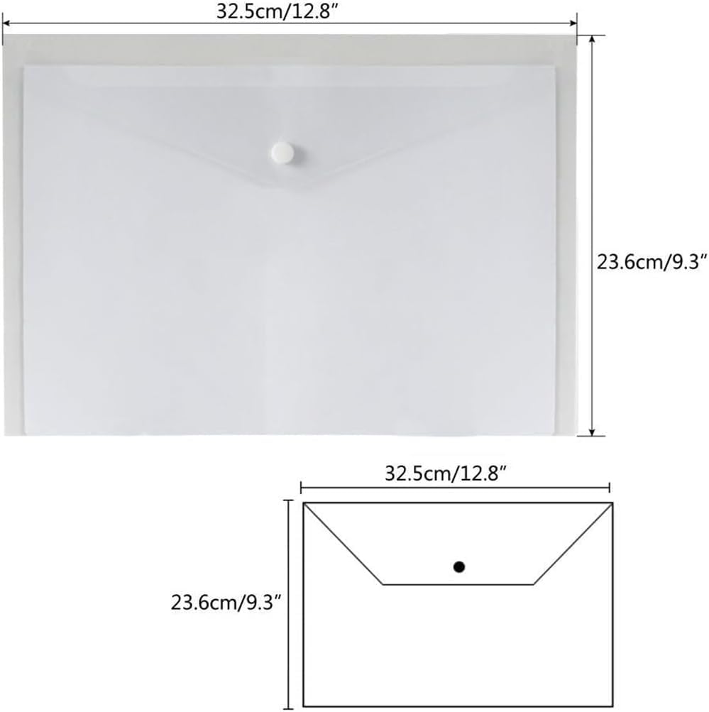 20 PCS Clear Plastic Envelopes, Poly Envelope with Snap Closure Waterproof File Folder for School Home Office, A4 Size