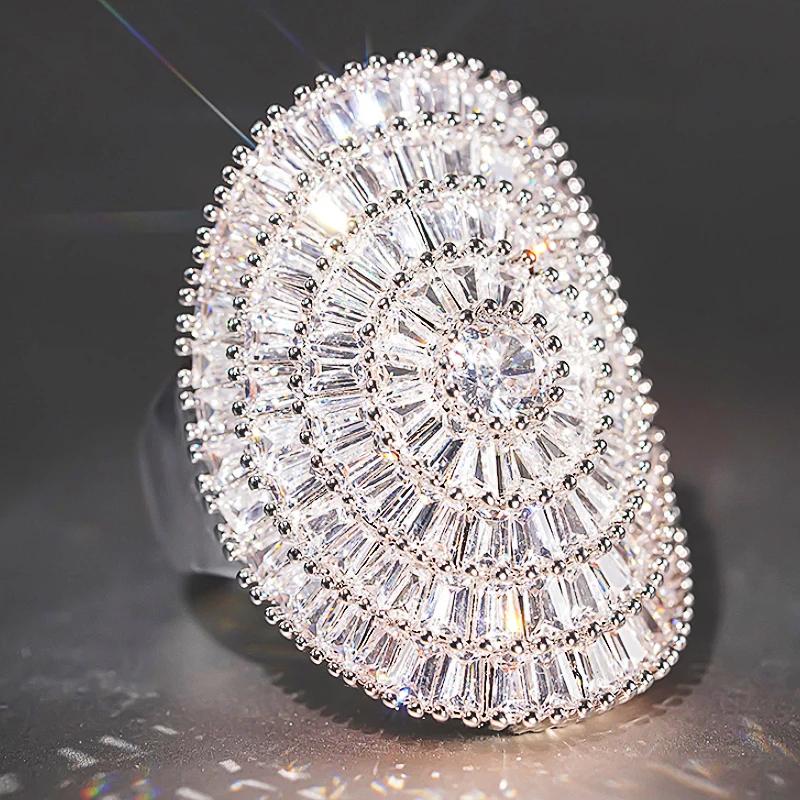 Huitan Luxury  Color Women Rings Shining Big Oval Design For Wedding Party Engagement Fancy Elegant Accessories Jewelry