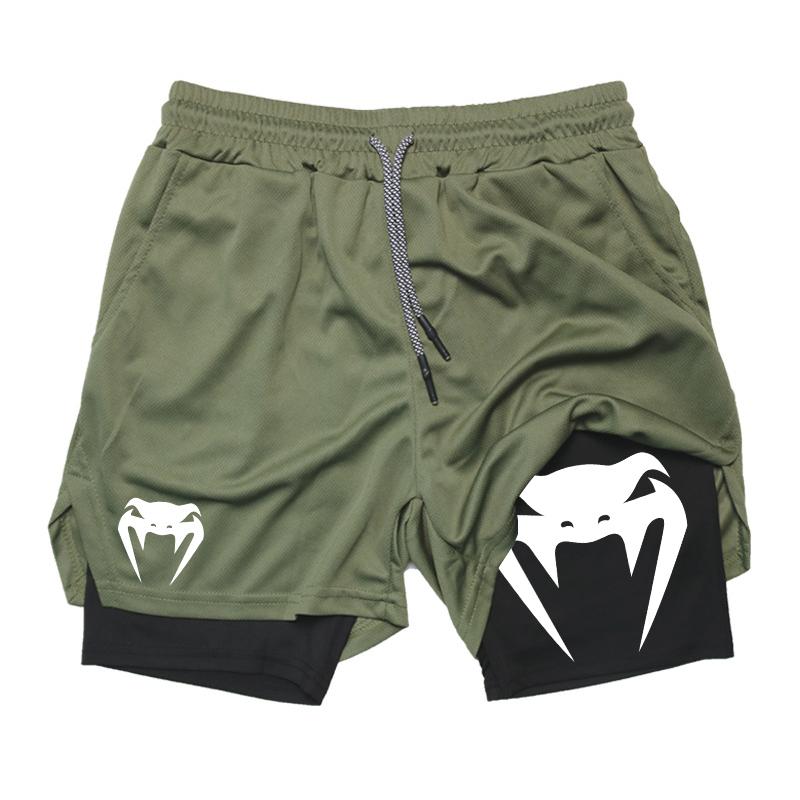 MDHAO xin nan zhuang  3D txu Slangenprint 2-in-1 Trainings- en Hardloopshorts voor Mannen Sportschool Prestatieshorts met Telefoonvakje Handdoeklus Sport Atletische Sportkleding XXL legergroene kleur