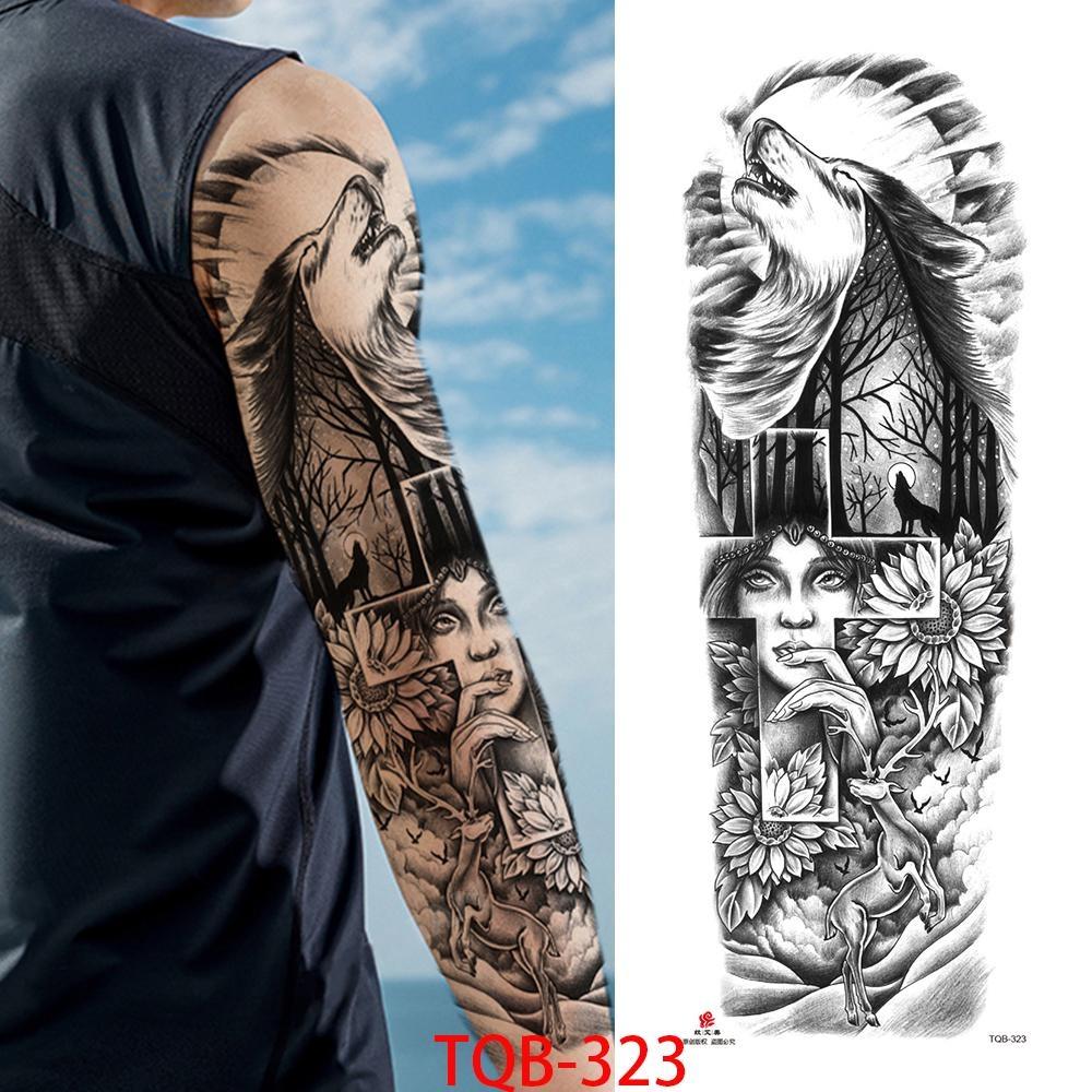 1 PC 480*170MM Full Arm Leg Temporary Tattoo Sticker for Women Men Waterproof Skull Compass Sexy  Tattoo Body Art Fake Flower Tattoo Paper Sticker