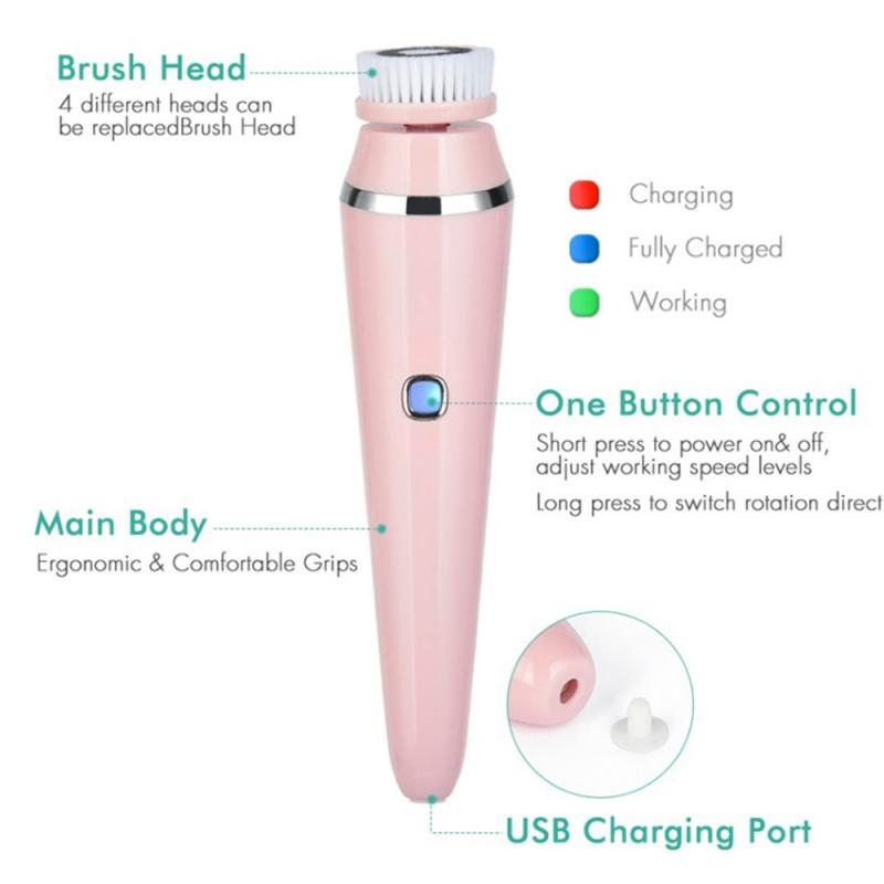 4 in 1 Electric Facial Cleansing Brush Sonic Waterproof Rotate Rechargeable Face Cleaning Tool Pore Cleaner Facial Skin Machine