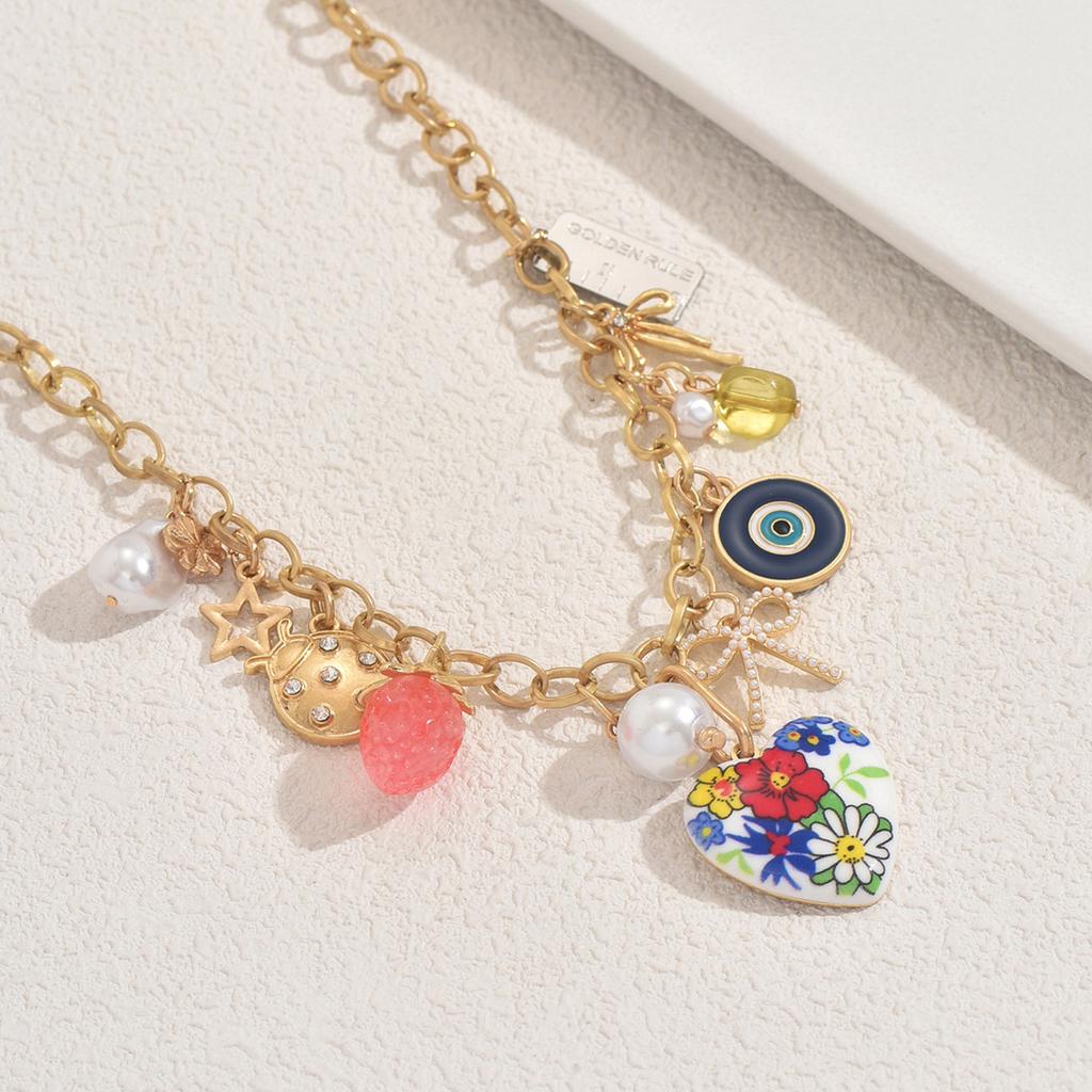 Wind Ladies Geometric Necklace Niche Premium Sense Inlaid Pearl Bow Design Clavicle Chain Necklace