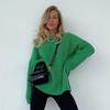 Women European American Style Knit Sweater Autumn Winter Loose Crew Neck Solid Color Long Sleeve Lazy Knit Outerwear