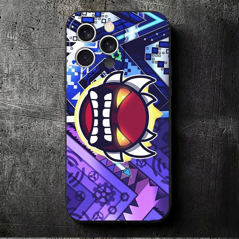 Geometry Dash Game Soft Phone Case for iPhone 16 16E 17 Air 15 Pro Max 14 Plus 13 Mini 11 12 7 Black Cover Back Shell