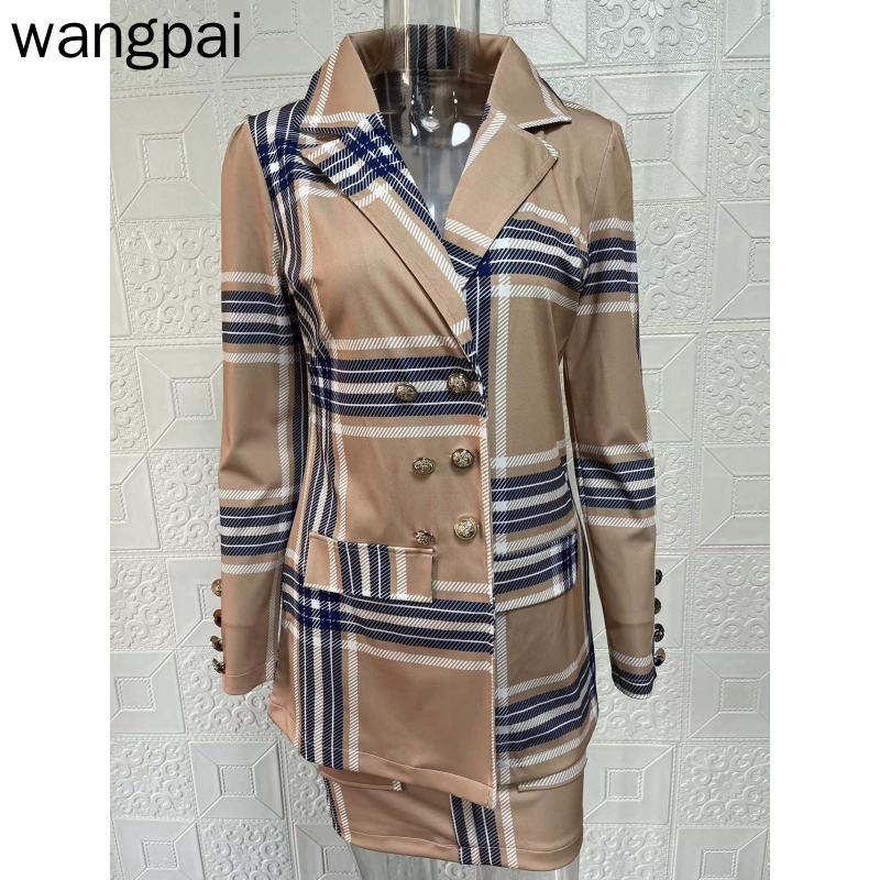 Zweiteiliges Set für Damen, Herbst und Winter, lässig, langärmelig, Anzugjacke, bedruckter Rock