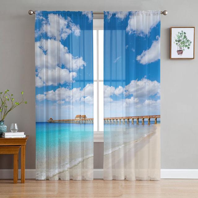 

Прозрачные шторы с мультяшными облаками и звездами, оконные шторы для гостиной, спальни, жалюзи, детская комната, домашний декор 135W x 114H(cm)