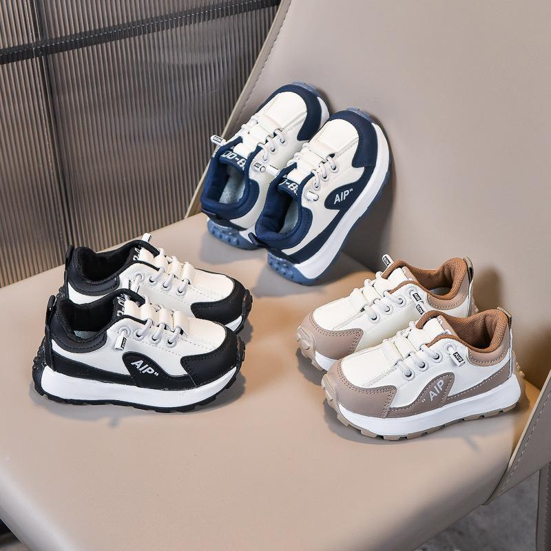 Kids Soft Sole Chunky Sneakers Leather Non Slip Casual Shoes For Boys And Girls Lightweight Comfortable Daily Wear