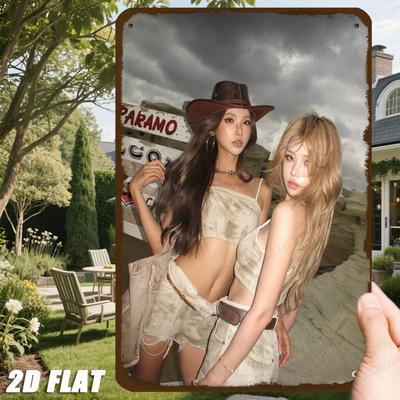 Retro Metal Tin Sign X Inch  Two Women In Desert Art Print Waterproof Dustproof Wall Decor for Home Bar Cafe Ideal for Wed