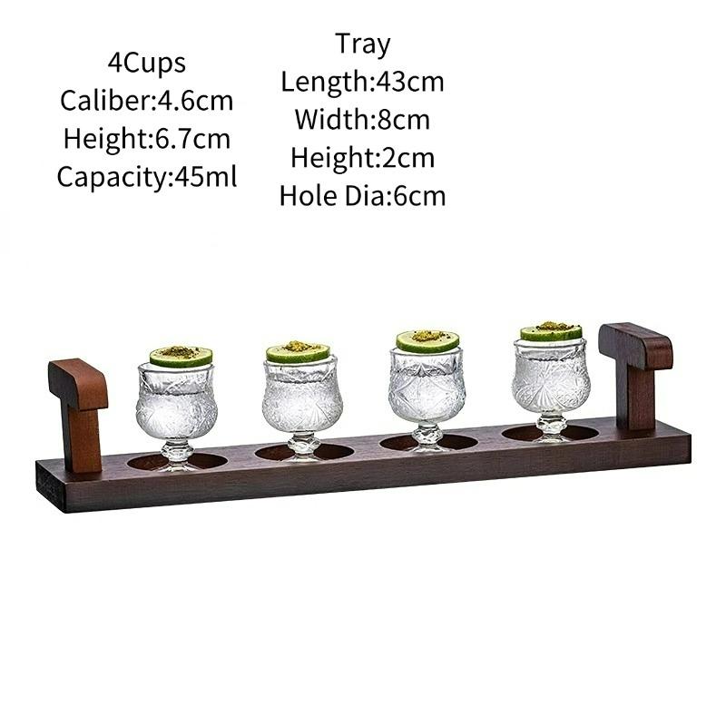 Simple Mini Shot Glasses Cups,Creative Cocktail Glass Cup Set With Wooden Tray,Shot Glass Cup,Liquor Sake Glasses Cup,Bar Tool