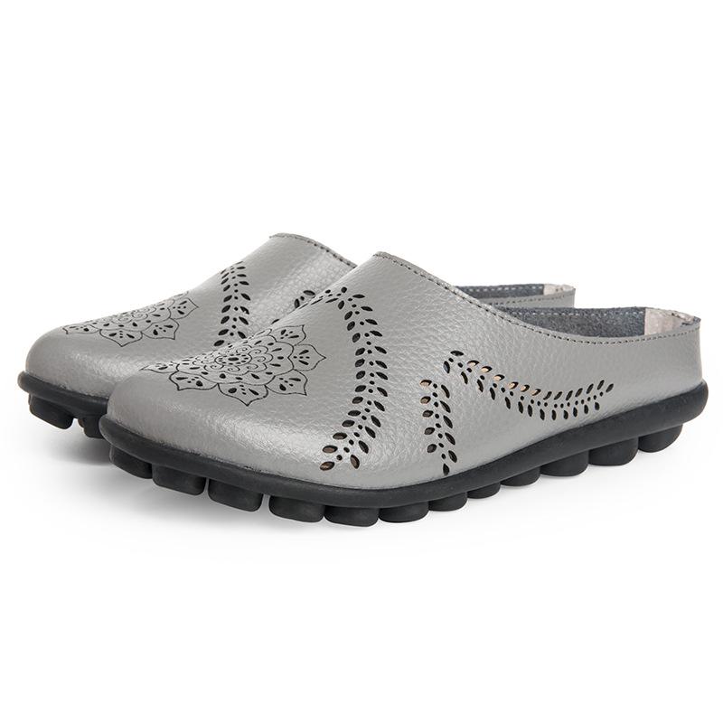 Women Slippers Spring Summer Casual Leather Low Cut Flat Peas Toe Mother