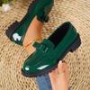Women's Patent Leather Tassel Loafers, Mid Heel Retro Slip-On Shoes, Plus Size Casual Fashion Flats