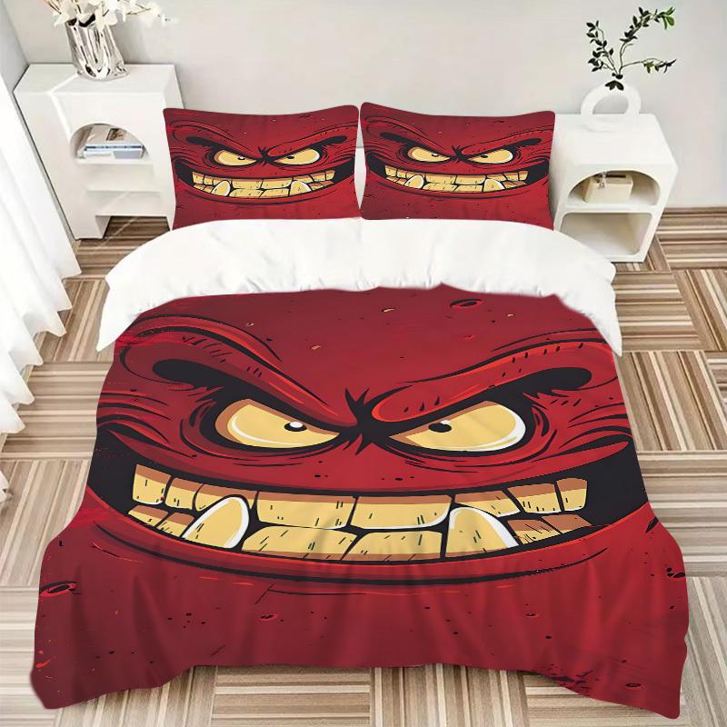 3pcs Bedding Set Angry Expression Includes 1 Comforter + 2 Pillowcases, Without Pillow Inserts, Soft Comfortable, Lightweight Breathable, Pr