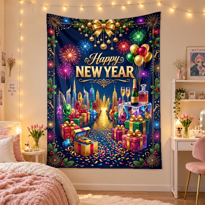 Yatak Odası Oturma Odası Duvar Dekorasyonu İçin Noel Baskılı Duvar Halısı Tatil Hediyesi