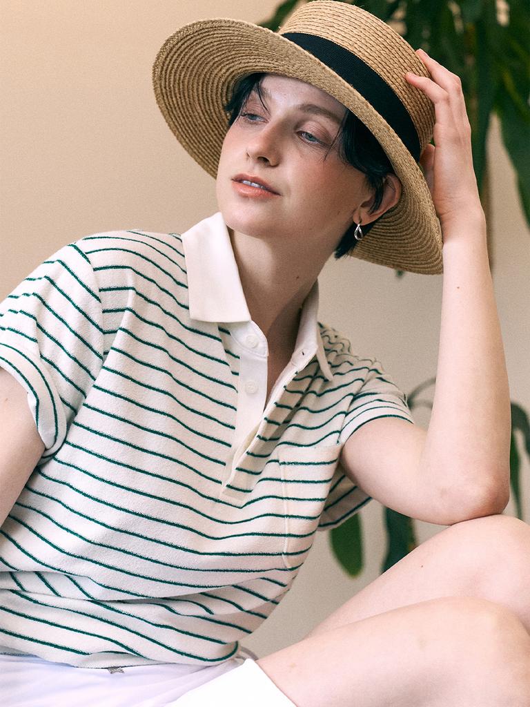 Beomyudageulaeseu Terry Stripe Short Sleeve Shirt-White