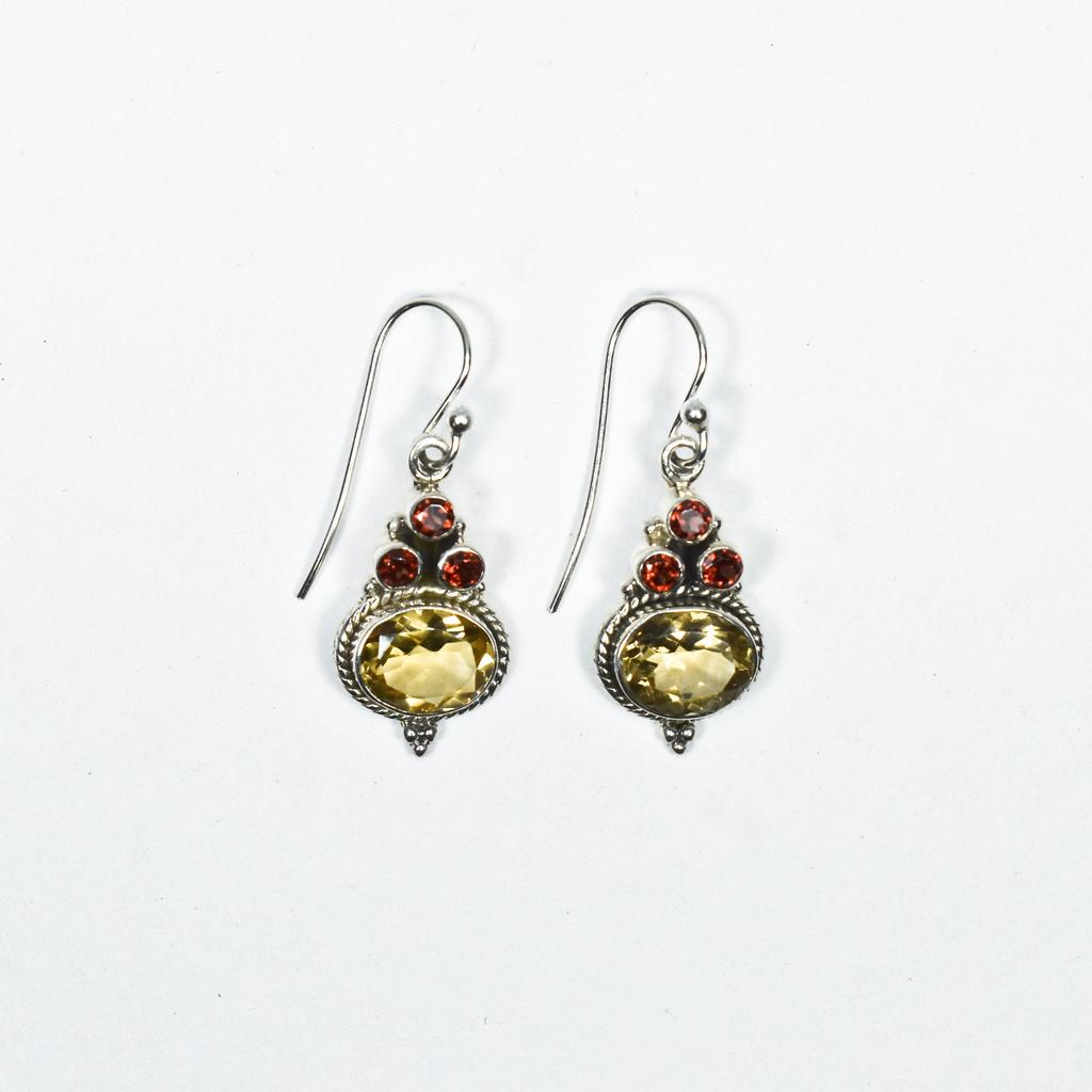 Handmade Gemstone Jewelry 925 Sterling Silver Garnet & Citrine Earrings Dangle Earrings