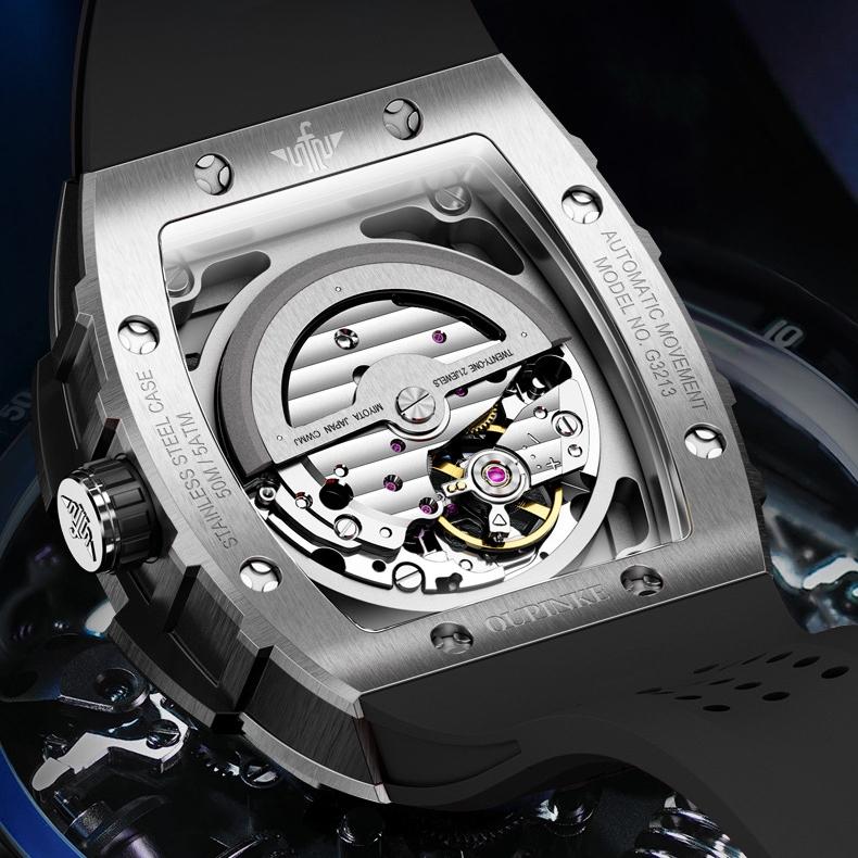 OUPINKE Watch Hollow Barrel Mechanical Watch Fashion Silicone Waterproof Men's Watch Men's Watch