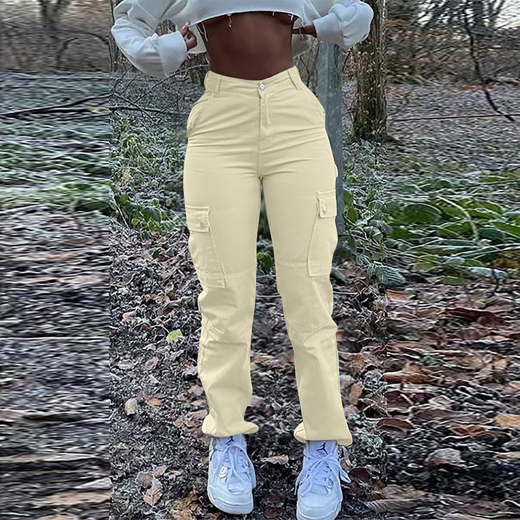 Women's Fashionable Hip Pants High Waist Multi-Pocket Work Clothes Elastic Pencil Pants