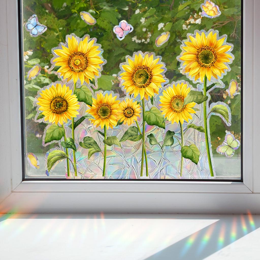 Xc2001 Sunshine Colorful Static Butterfly Sunflower Double Sided Visual Window Sticker Home Decoration Sticker Large Quantity Can Be Negotiated