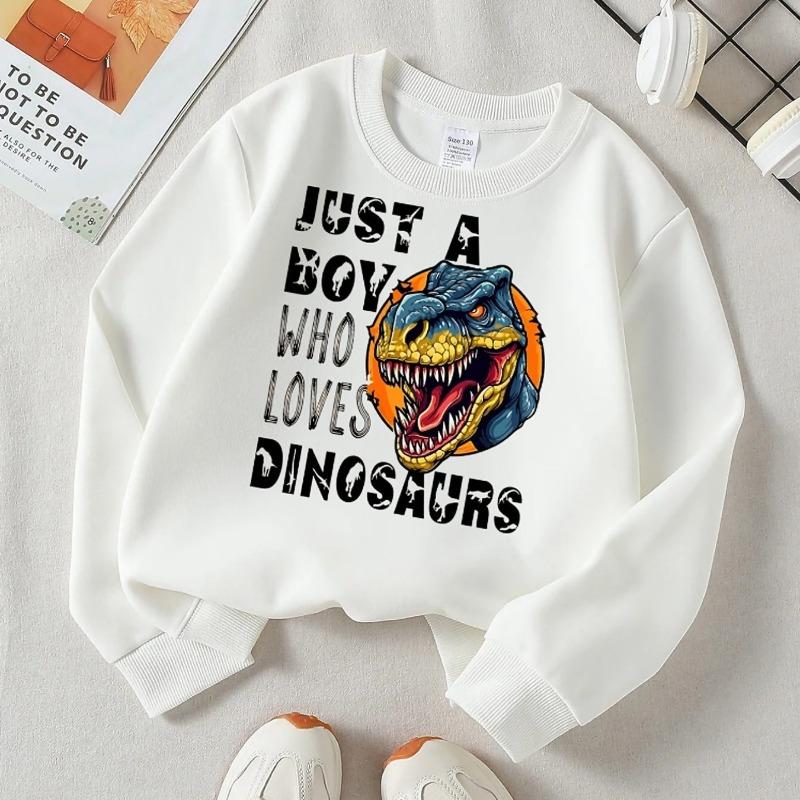 Kids Crewneck Sweatshirt, Dinosaur Boy Loves Dinosaurs Print,Daily Casual Top for Spring & Autumn