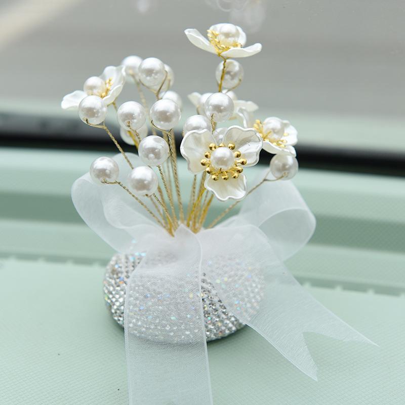 Car Gypsophila Ornament Center Console Creative Imitation Pearl Lotus Car Three Petal Flower Ornament Car Decoration Accessories