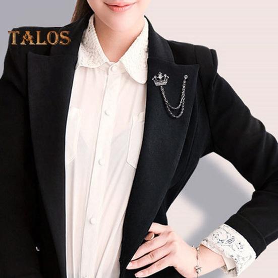 Men Retro Brooch English Style Crown Shape Rhinestone Tassel Decor Suit Coat Chest Decoration Formal Event Wedding Business Occasions Clothes Jewelry