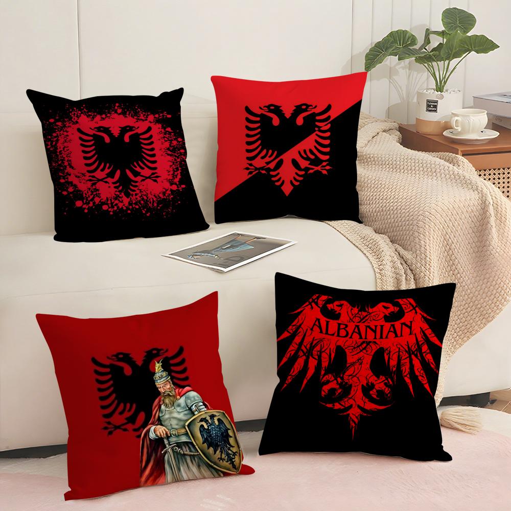 AAlbaniaS Flag Cushion Cover Short plush Doublesided Print Square Throw Pillow Covers Sofa Home Cushion Decor
