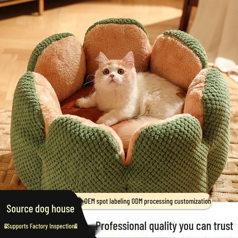 Cactus Petal Shape Pet Nest - Large, Soft, and Warm Sleeping Mat for Cats and Dogs