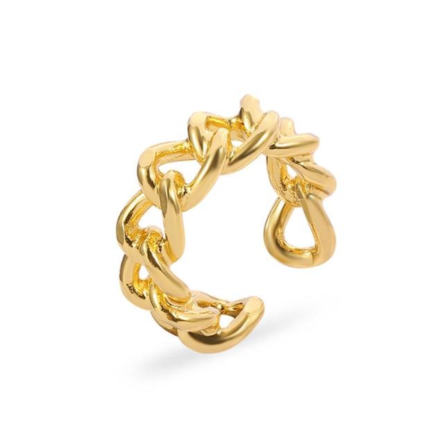 Hip Hop Rock Gold Color Chain Rings Set Girls Punk Geometric Sleek Minimalist Finger Rings Women Trend Jewelry Accessories Celebration Party Event