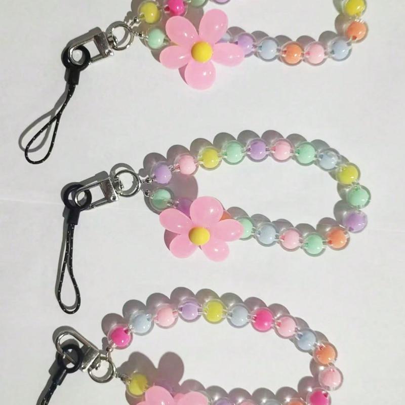 Multicolor Beaded Lanyard Handmade Flower Bead Phone Strap Bracelet Bag Pendant Keychain Inspired Summer Floral Bridesmaid Gifts Phone Charm