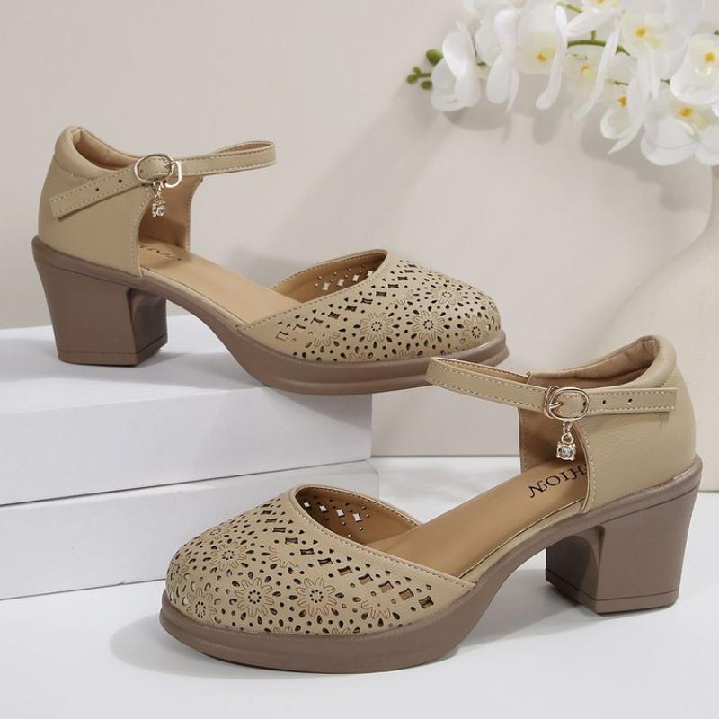 Fashion High Quality Leather Women Sandals Comfort Summer High Heels Non-slip Women Shoes Hollow Sandals Large Size Platform Sandals